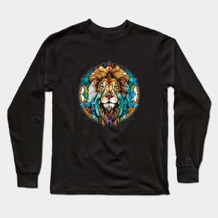 Lion Animal Portrait Stained Glass Wildlife Outdoors Adventure Long Sleeve T-Shirt